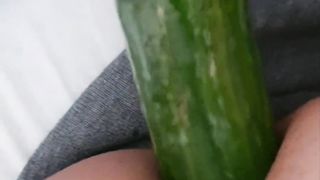 suntanned teenie transgender woman[@Mia-Emilia]likes to plow herself with yam-sized cucumber
