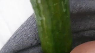 suntanned teenie transgender woman[@Mia-Emilia]likes to plow herself with yam-sized cucumber