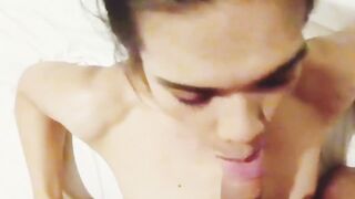 Thai tranny takes a thick face jizz flow after providing a long oral to Joh