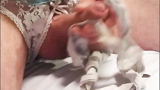 Amateur Crossdresser Big Cumshot on Wife's Very Dirty Panties