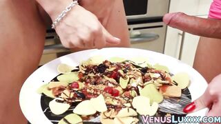 Wild Asian ladyboy Venus Lux stroking dick with cute tbabe