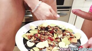 Wild Asian ladyboy Venus Lux stroking dick with cute tbabe