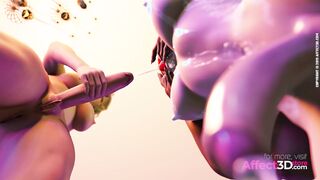 3D Animated Futanari babe gives huge cumshot to her gf in a bar