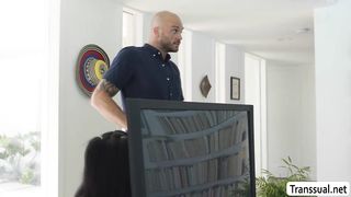 Slutty TS lets her neighbor fuck her tight ass