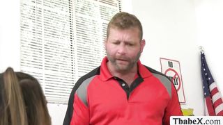 Teacher gets warm blowjob and analed TS cheerleader