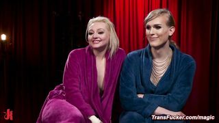 Roxxie fucks Arielle hard while choking her with a belt