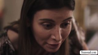 TS stepmom catches teen masturbating and fucks her