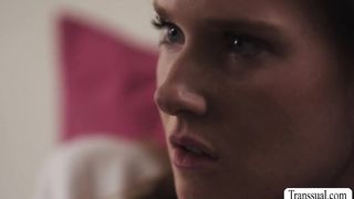 TS stepmom catches teen masturbating and fucks her