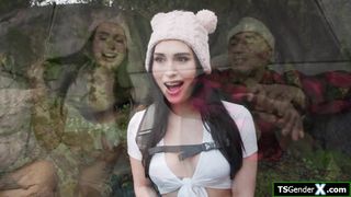 Asian tgirl Ember Fiera analed in a tent