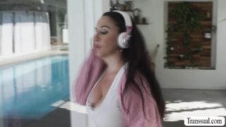 Trans latina Eva Maxim barebacked by her neighbor