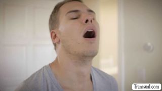 Busty babe lets stepbro fuck her and her TS friend