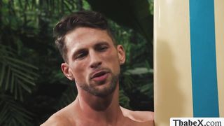 Handsome Surfer meets and fucks Shemale in jungle