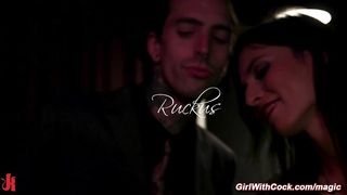 Cuffed and chained shemale fucked