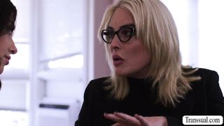 TS stepmommy fucks her hot stepdaughter on the bed