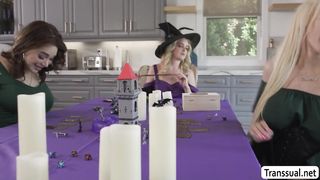 Two shemale wizard fucks slutty babes pussy so hard