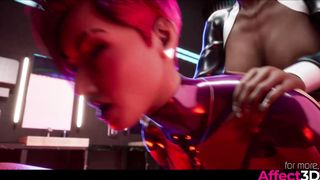 Futa ebony anal fucking a big tits babe in a night club in a 3d animation