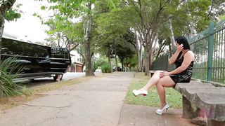 Platinum-blonde she-creature and phat breasts dark haired