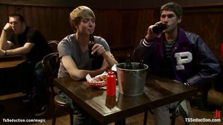 T-model pulverizes roped althletes in pub