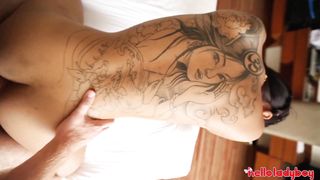 Hi t-girl - Torrid tranny gets splayed by gigantic white man-meat