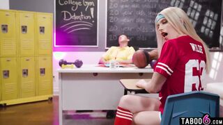 School she-males Khloe Kay and Izzy Wilde plumb with the coach in three-way