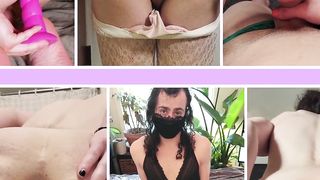 Small tgirl in rosy panties plays with her love button and ass-plug thru her cut-offs - Kendra Hotty