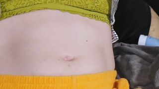 Small tgirl in rosy panties plays with her love button and ass-plug thru her cut-offs - Kendra Hotty