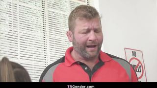 TRANSSEXUAL Pom Pom Chick Colby Jansen gets poked harshly