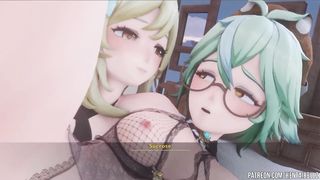Genshin Influence Sucrose gets a creampuff from futa Lumine three dimensional cartoon
