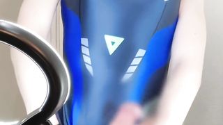 A Japanese femboy in a magnificent cyberpunk costume jacks