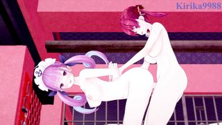 Minato Aqua and Houshou Marine have mighty hermaphroditism hookup in a secret guest room. - Hololive VTuber Manga porn