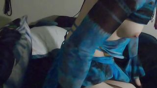 Trans nymph stimulates with her bad dragon and dakimakura