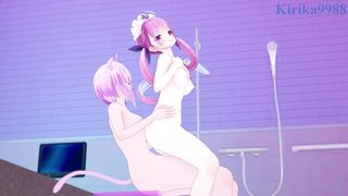 Minato Aqua and Nekomata Okayu have heavy hermaphroditism intercourse at a love motel. - Hololive VTuber Anime porn