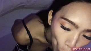 She-male Emmy Gives Oral And Booty Poked Without a condom