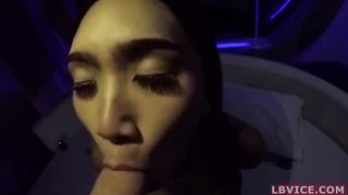 She-male Emmy Gives Oral And Booty Poked Without a condom