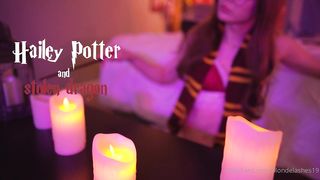 Widely opened Platinum-blonde Sissy Rails Monster Fake penis