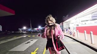 Ball-gagged and tethered sissy on the streets