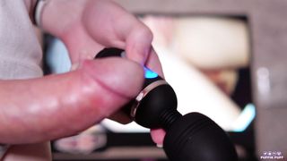 Witnessing pornography and cloce up edging with wand and running in rivulets woman schlong