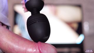 Witnessing pornography and cloce up edging with wand and running in rivulets woman schlong