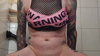 Sissy plays with her fresh fucktoy