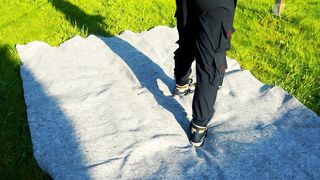 Joy with oil in the backyard