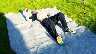 Joy with oil in the backyard