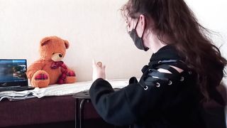 Trans dame girlfriend has joy with playthings in couch and pops two times from fuck stick in her trap sissy bootie