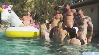 T-girls and boys have a pool soiree sex