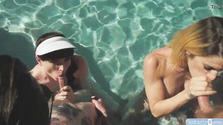 T-girls and boys have a pool soiree sex