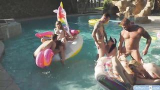 T-girls and boys have a pool soiree sex