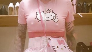 Diapered sissy rails faux-cock and opens nappy