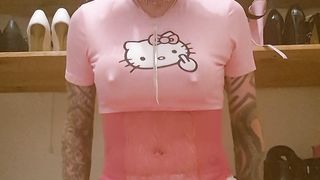 Diapered sissy rails faux-cock and opens nappy