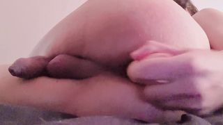 Femboy porks his big bum with a faux-cock