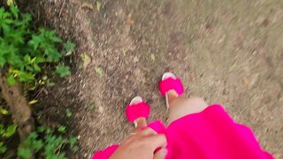 Sissy Trans Hazel Splashes Her Nads in the Woods!