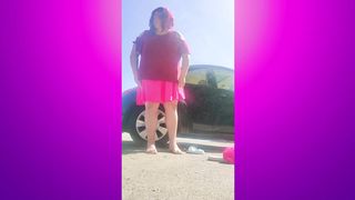 Sissy Trans Hazel Splashes Her Nads in the Woods!